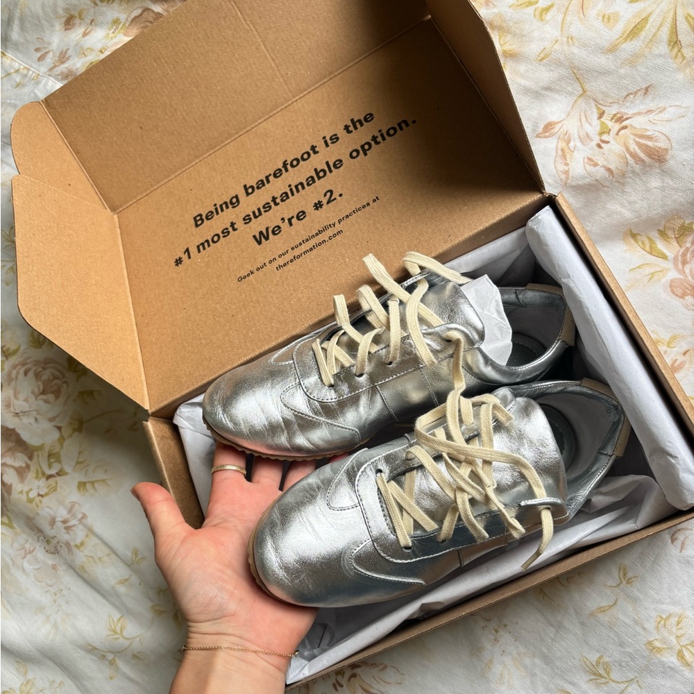 Reformation Silver Metallic Terra Sneakers with Cream Laces